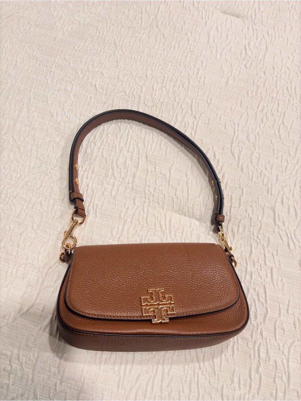 Tory Burch Chestnut Brown Leather Shoulder Bag with Gold Logo
